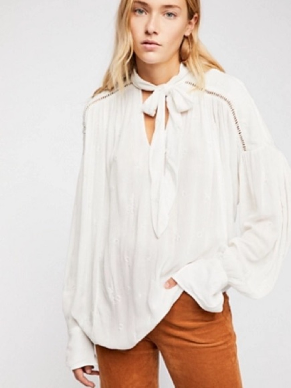 Free People Wishful Moments Tie-Neck Peasant Blouse